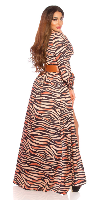 maxi langmouw jurk met print zebra